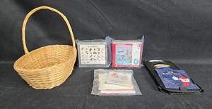 lot 151 image: Basket with Assorted Embroidery Cards and Holiday Music CDs