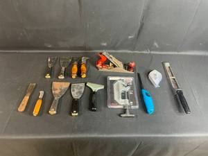 lot 50 image: Lot of Various Hand Tools Including Scrapers, Plane, and Clamps
