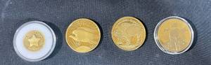 lot 62 image: Collection of 4 Gold Plated Commemorative Coins with Unique Designs