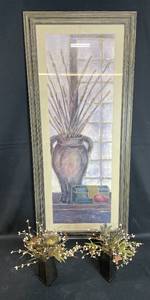 lot 97 image: Framed Artwork with Decorative Floral Arrangements
