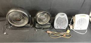 lot 102 image: Lot of 4 Assorted Table Fans and Space Heaters- Honeywell and Misc
