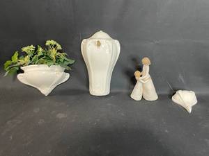 lot 106 image: Collection of Vintage Decorative Pieces including Wall Planter and Figurine