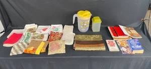 lot 191 image: Collection of Vintage Dish Towels, Cookbooks, and Kitchenware Set
