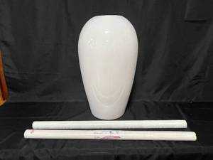 lot 155 image: Large White Ceramic Vase with French Lace Rolls