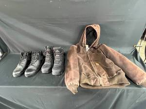 lot 168 image: Carhartt Jacket and Pair of Work Boots Set