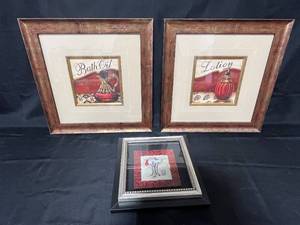 lot 199 image: Framed Wall Art Prints - Bath Oil & Lotion with Decorative Artwork