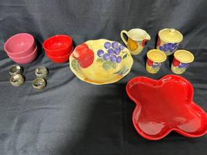 lot 200 image: Assorted Home Trends Dinnerware Pieces with Bowls and Napkin Rings