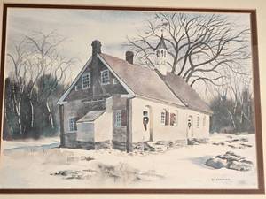lot 60 image: American Artist D.B. Browning Print  Bethabaras Gemein House