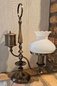 lot 82 image: Retro Electric Lantern Table Lamp with Milk Glass Shade