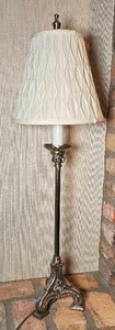 lot 76 image: Tri-Footed Candlestick Table Lamp with Quilted Shade