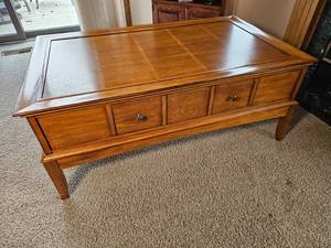lot 8 image: American Contemporary Blonde Oak Coffee Table with Inlay Top