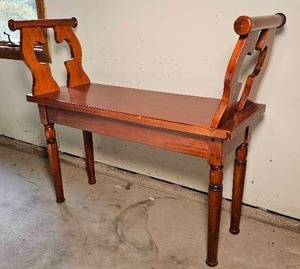 lot 18 image: Charming Walnut Window Bench by Sarreid Ltd.