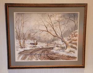 lot 40 image: Original Framed Watercolor Art  Snowy Landscape Signed Charley Kimball