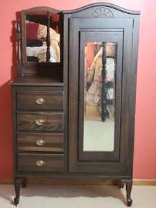lot 13 image: Vintage Walnut Armoire with Vanity Mirrors