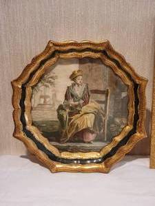 lot 67 image: Romantic Period Fine Art Print Pair in Gold Gilt Hexagonal Frames
