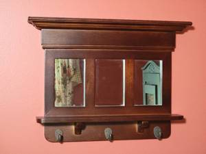 lot 111 image: Elegant Wood Mirrored Wall Mounted Coat Rack