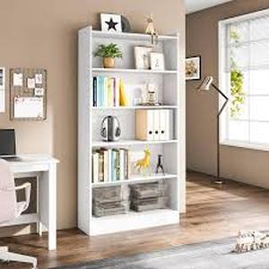 lot 12 image: Earlimart 72 in. Tall Modern Wood Tall Etagere Bookcase, White Bookshelf Organizer With 6-Tier Storage Shelf Customer Returns See Pictures