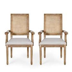 lot 25 image: Aisenbrey Gray Wood and Cane Arm Chair (Set of 2) by Noble House Customer Returns See Pictures