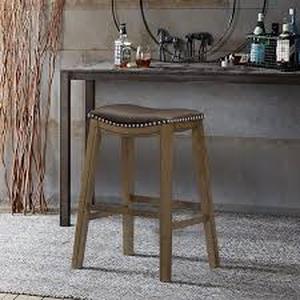 lot 39 image: Lot of Lazzara Pecos 30 in. Brown Wood Pub Height Stool with Brown Faux Leather Seat   Customer Returns See Pictures