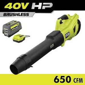 lot 42 image: RYOBI 40V HP Brushless Whisper Series 160 MPH 650 CFM Cordless Battery Leaf Blower with 4.0 Ah Battery and Charger    Customer Returns See Pictures