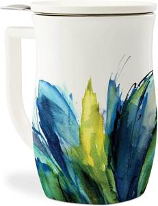 lot 23 image: Tea Forte Fiore Ceramic Tea Mug with Infuser and Lid (Blue)