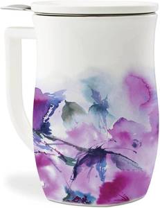 lot 24 image: Tea Forte Fiore Ceramic Tea Mug with Infuser and Lid (Pink)