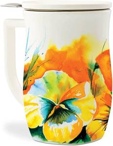 lot 25 image: Tea Forte Fiore Ceramic Tea Mug with Infuser and Lid (Yellow)