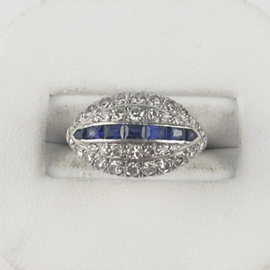 lot 7 image: Natural Sapphire & Diamond Pave PLATINUM Ring. Estimated Replacement Value $3500