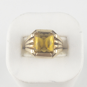 lot 11 image: PS. CO.  Square Cut Citrine (Abraded) Yellow Gold 10K Cocktail Ring. Estimated Replacement Value $1300