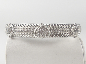 lot 20 image: Judith Ripka Diamonique Rope Heart Sterling Silver Hinged Cuff Bracelet. Replacement Value $200