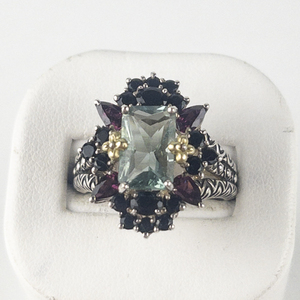 lot 21 image: Barbara Bixby Multi-Gemstone Sterling And 18K Yellow Gold Cocktail Ring Replacement Value $250. Size 10 - 10.25.