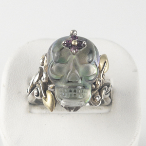 lot 22 image: Barbara Bixby Crystal Skull Sterling And 18K Yellow Gold Cocktail Ring Replacement Value $300. Size 11 - 10.25.