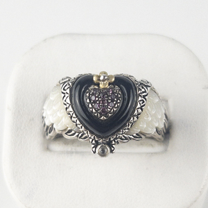 lot 23 image: Barbara Bixby Multi-Gemstone Heart & Angel Wings Sterling And 18K Yellow Gold Cocktail Ring Replacement Value $250. Size 12 - 10.25.