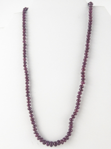lot 27 image: Knotted Ruby Faceted Yellow Gold 14K Bead Necklace. Replacement Value $300