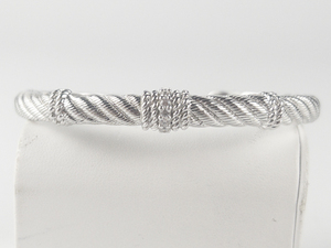 lot 28 image: Judith Ripka Diamonique Ribbed Sterling Silver Hinged Cuff Bracelet. Replacement Value $175