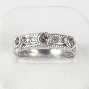 lot 31 image: Judith Ripka CZ Accented 3 Stone Citrine Sterling Silver Band. Size 11 - 11.25.