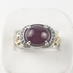 lot 35 image: Victoria Weick Ruby Cabochon Two-Tone Sterling Silver Statement Ring Replacement Value $150. Size 9 - 9.25.
