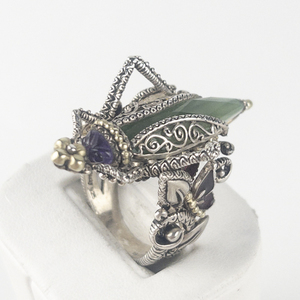 lot 38 image: Barbara Bixby Grasshopper Sterling &18K Yellow Gold Statement Ring Replacement Value $450. Size 10 - 10.25.