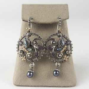 lot 39 image: Barbara Bixby Multi-Gemstone Openwork Butterfly Sterling And 18K Yellow Gold French Wire Dangle Earrings Replacement Value $400.