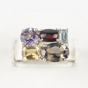 lot 50 image: Lorenzo Multi Gemstone Sterling Silver Statement Ring . Size 11 - 11.25.