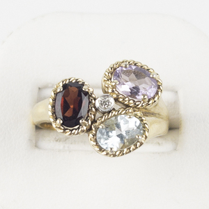 lot 52 image: Amsterdam Diamond (ADI)  Multi Gemstone Cluster Vermeil Statement Ring . Size 10 - 10.25.