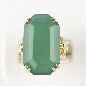 lot 53 image: Green Onyx Emerald Cut Vermeil Statement Ring . Size 5.75 - 6.