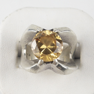 lot 72 image: Mexico (Unknown) Round Cut Citrine Sterling Silver Statement Ring . Size 5.75 - 6.
