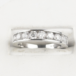 lot 80 image: International Bullion Brokers  Round Cut CZ Channel Set Sterling Silver Half Eternity Band . Size 5.75 - 6.