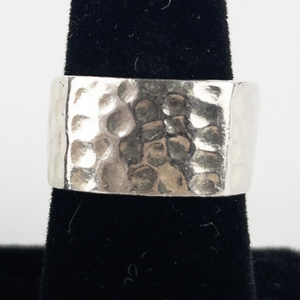 lot 83 image: SP (Sal Praschnik ) Wide Hammered Square Sterling Silver Band. Size 9.25 - 9.5.