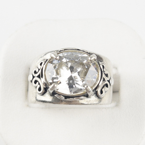 lot 93 image: Oval Cut CZ Sterling Silver Engagement Style Ring. Size 8.75 - 9.