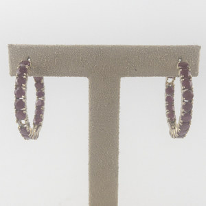 lot 115 image: Ruby Set Vermeil Hoop Earrings . Missing Two RubyS