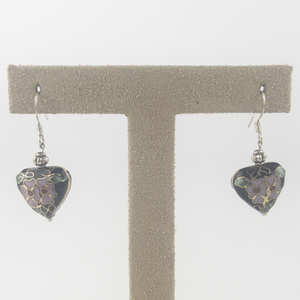 lot 116 image: Floral Chinese Cloisonne Enamel Sterling Silver French Wire Earrings .