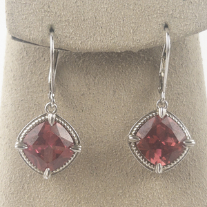 lot 119 image: Red Stone (Lab-Grown Ruby) Sterling Silver Lever Back Pierced Earrings .