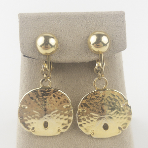 lot 129 image: Sand Dollar Gold Tone Base Metal Dangle Clip-On Earrings .